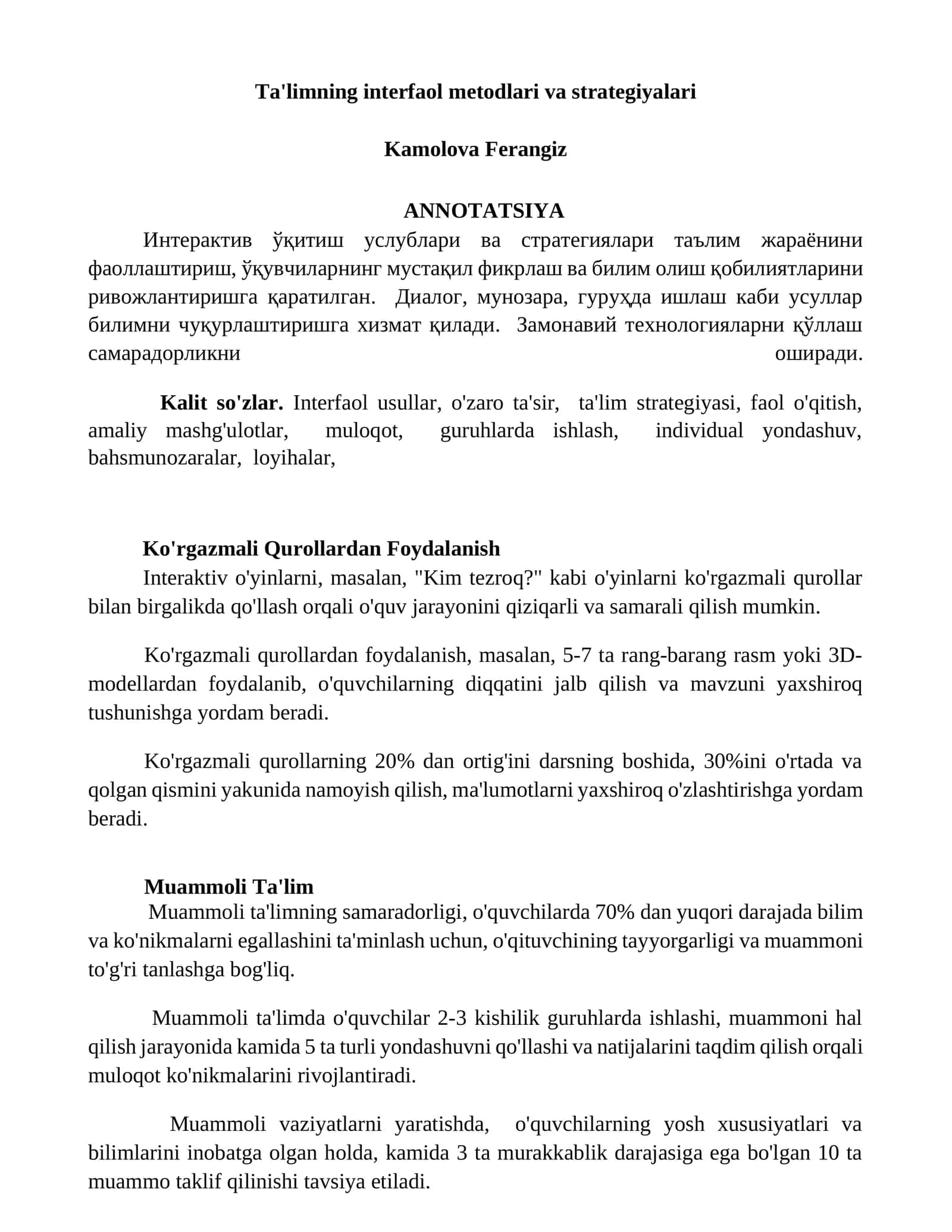 Ta'limning interfaol metodlari va strategiyalari 1