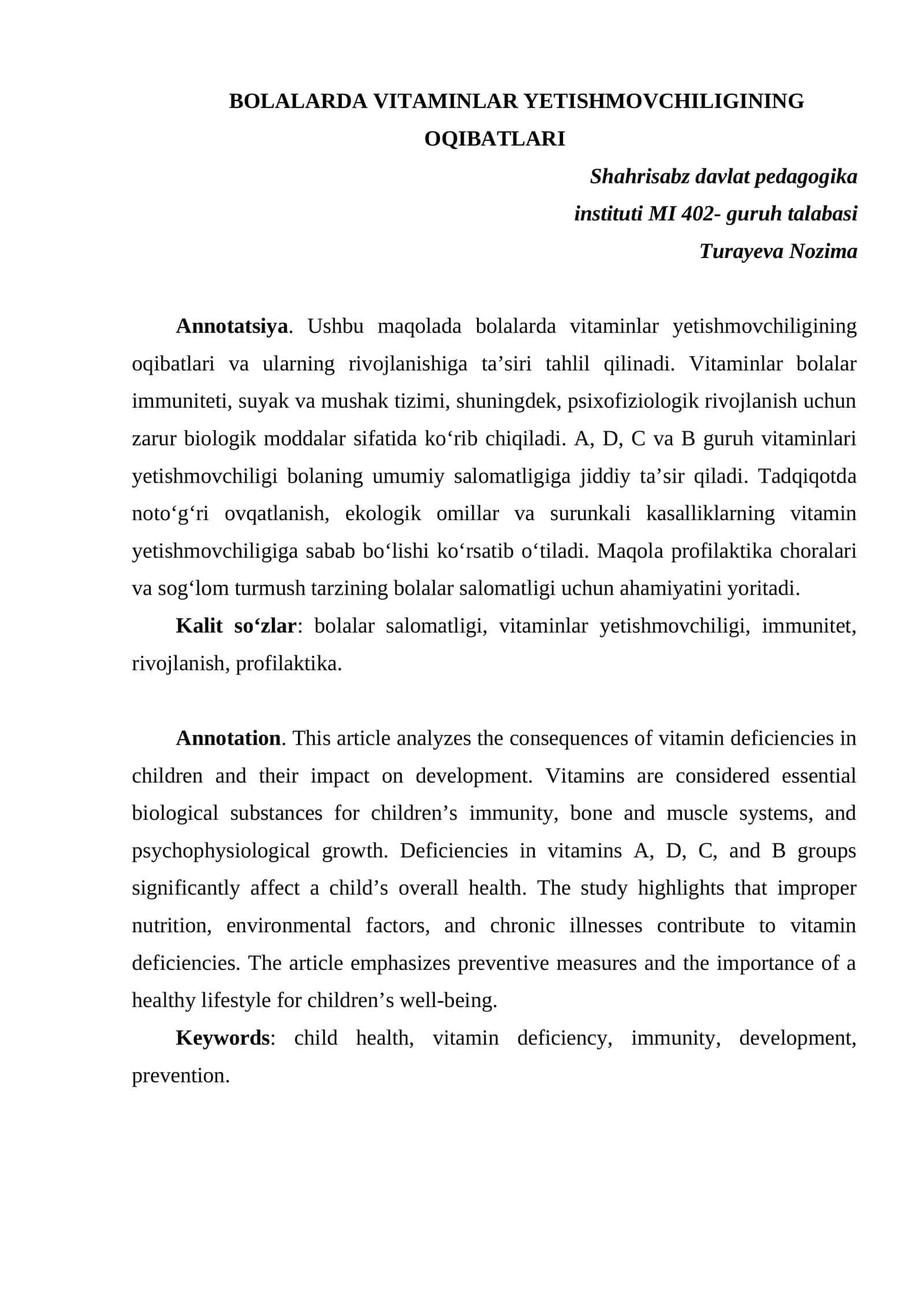 BOLALARDA VITAMINLAR YETISHMOVCHILIGINING OQIBATLARI 1