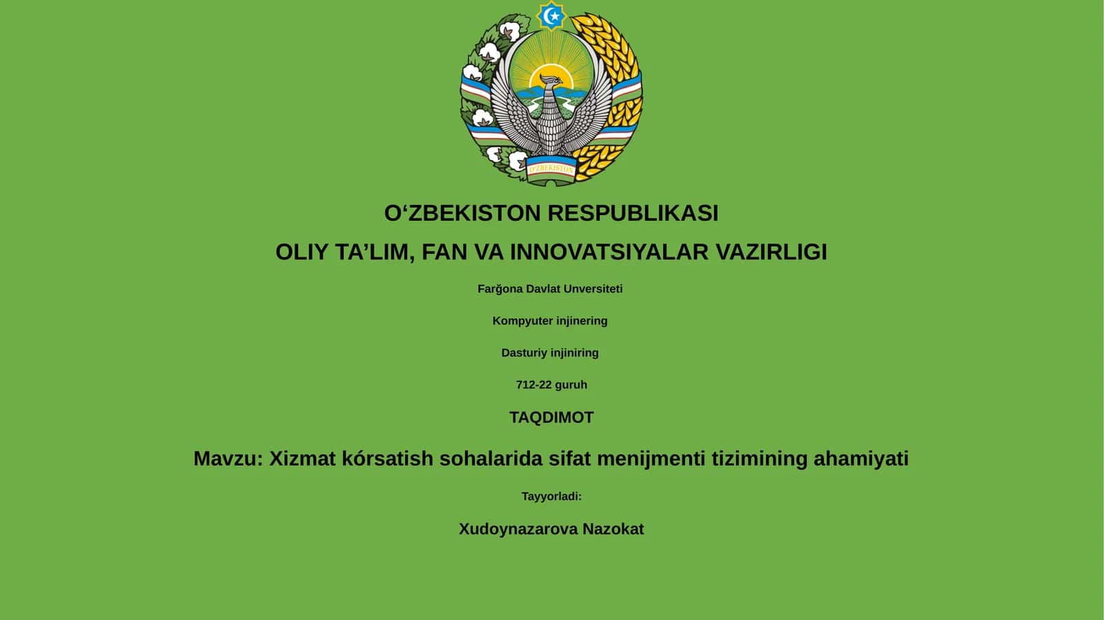 Xizmat kórsatish sohalarida sifat menijmenti tizimining ahamiyati 1