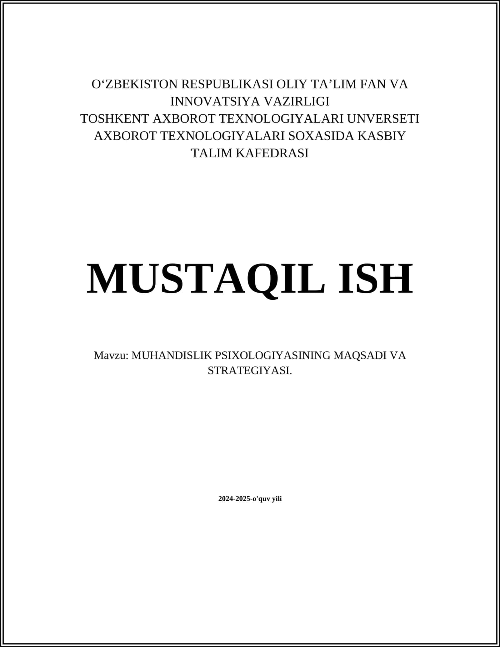MUHANDISLIK PSIXOLOGIYASINING MAQSADI VA STRATEGIYASI 1
