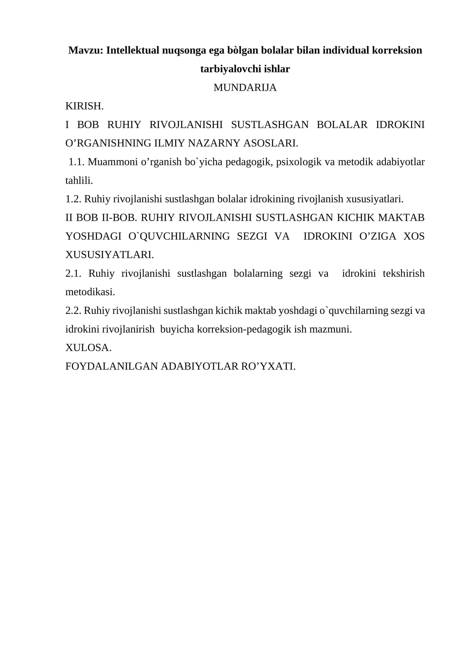 Intellektual nuqsonga ega bòlgan bolalar bilan individual korreksion tarbiyalovchi ishlar 1