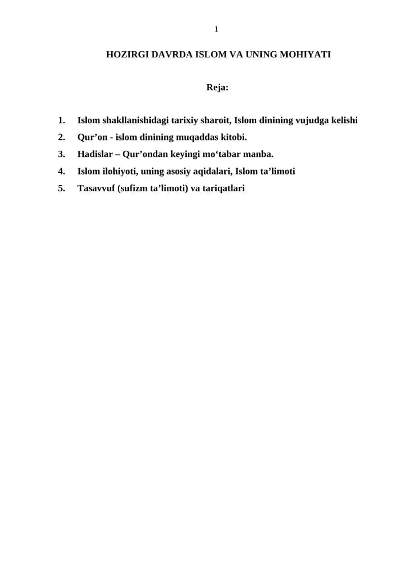 HOZIRGI DAVRDA ISLOM VA UNING MOHIYATI 1