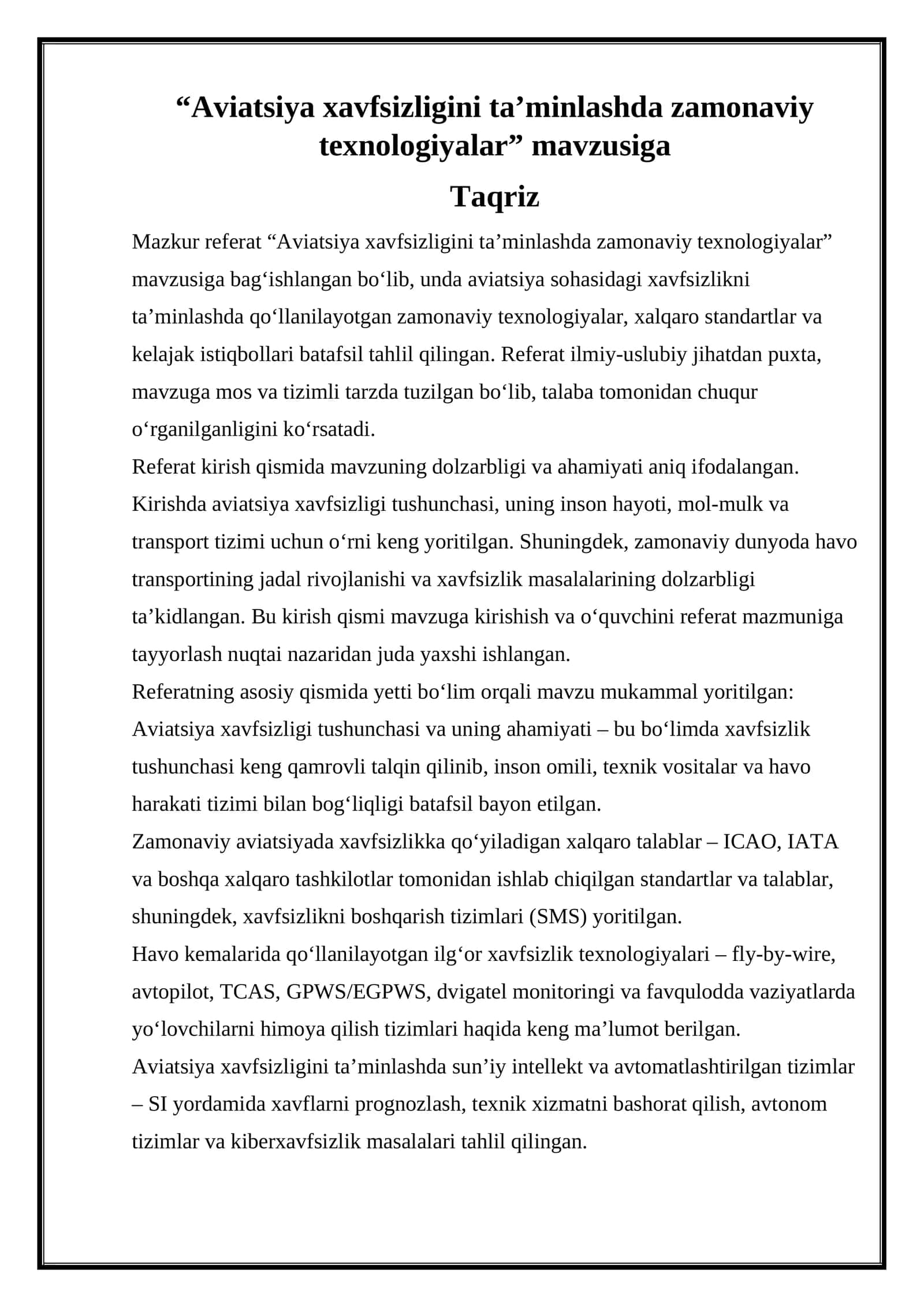 Aviatsiya xavfsizligini ta’minlashda zamonaviy texnologiyalar 1