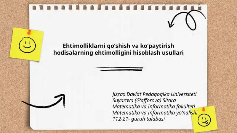Ehtimolliklarni qoʻshish va koʻpaytirish hodisalarning ehtimolligini hisoblash usullari 1