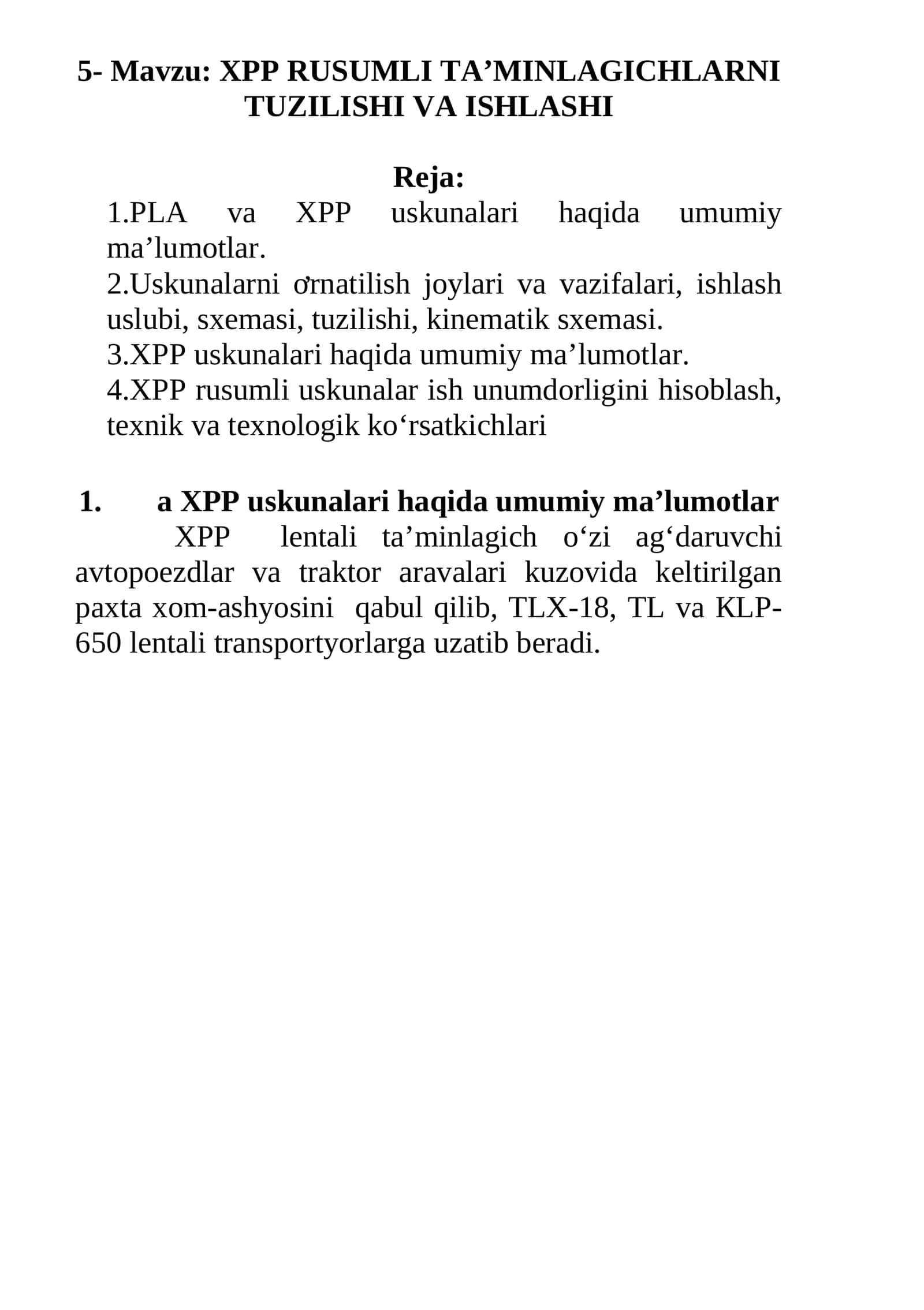 XPP RUSUMLI TA’MINLAGICHLARNI TUZILISHI VA ISHLASHI 1