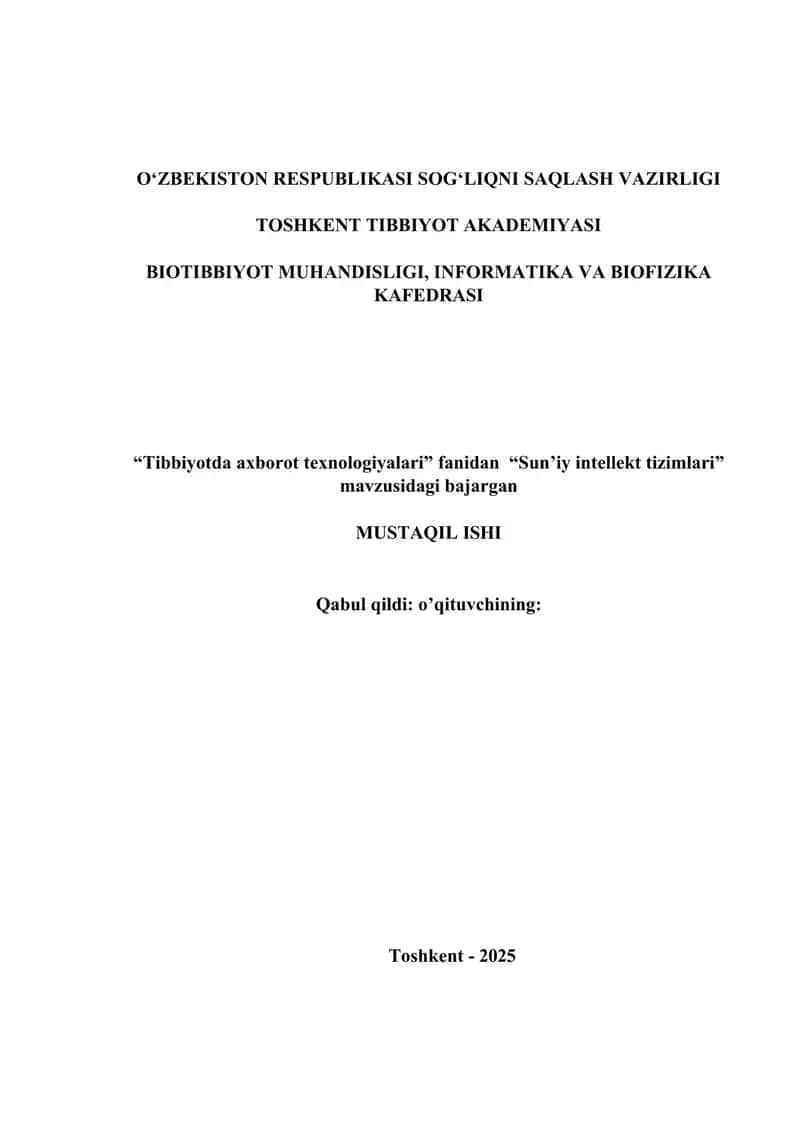 "Sun’iy intellekt tizimlari" 1