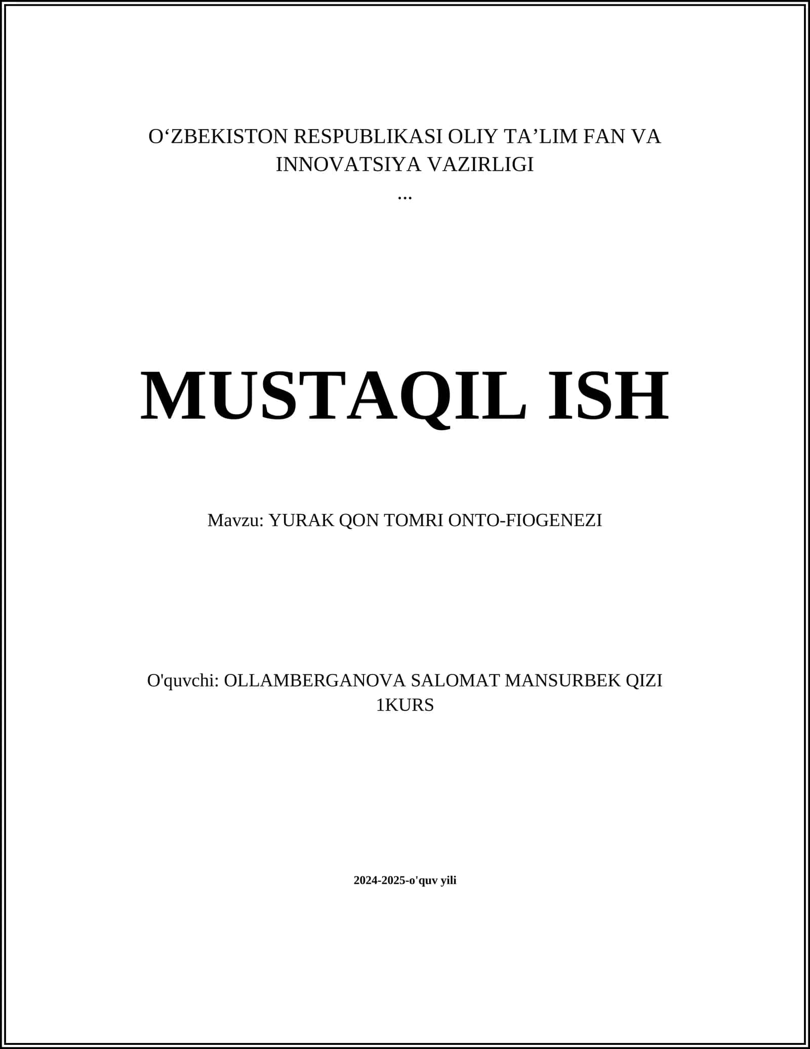 YURAK QON TOMRI ONTO-FIOGENEZI 1