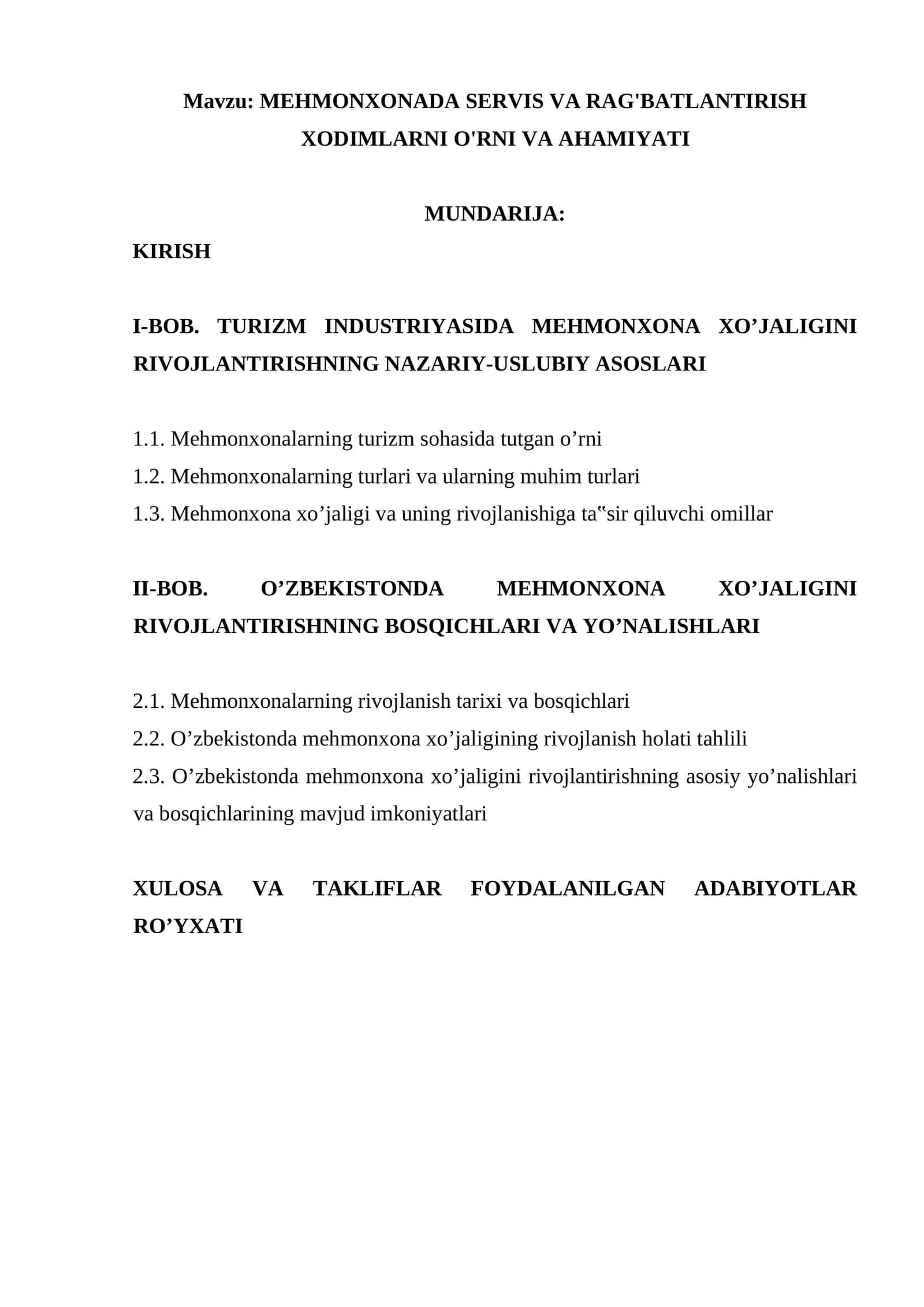 MEHMONXONADA SERVIS VA RAG'BATLANTIRISH XODIMLARNI O'RNI VA AHAMIYATI 1