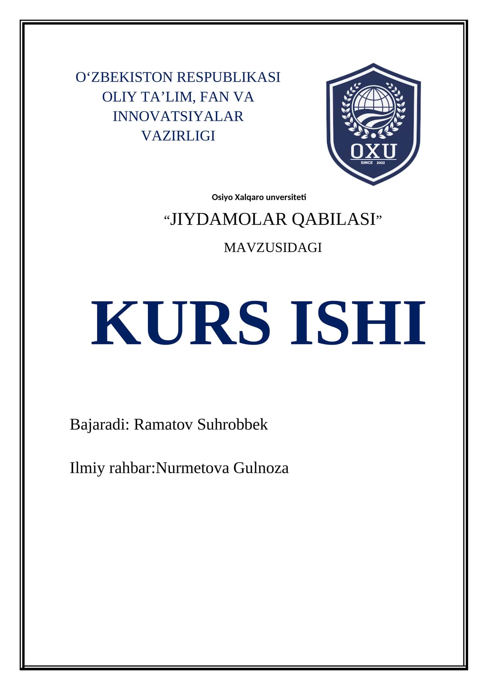 JIYDAMOLAR QABILASI KURS ISHI 1