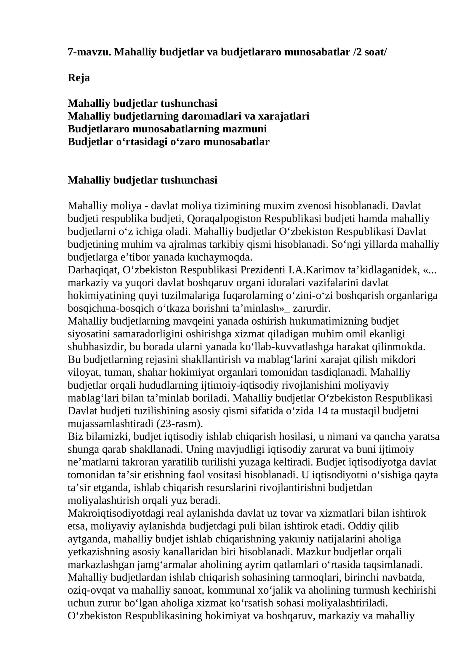 Mahalliy budjetlar va budjetlararo munosabatlar 1