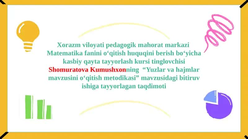 “Yuzlar va hajmlar mavzusini o‘qitish metodikasi” bitiruv ishi 1