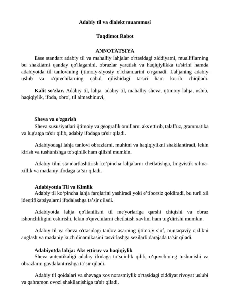 Adabiy til va dialekt muammosi 1