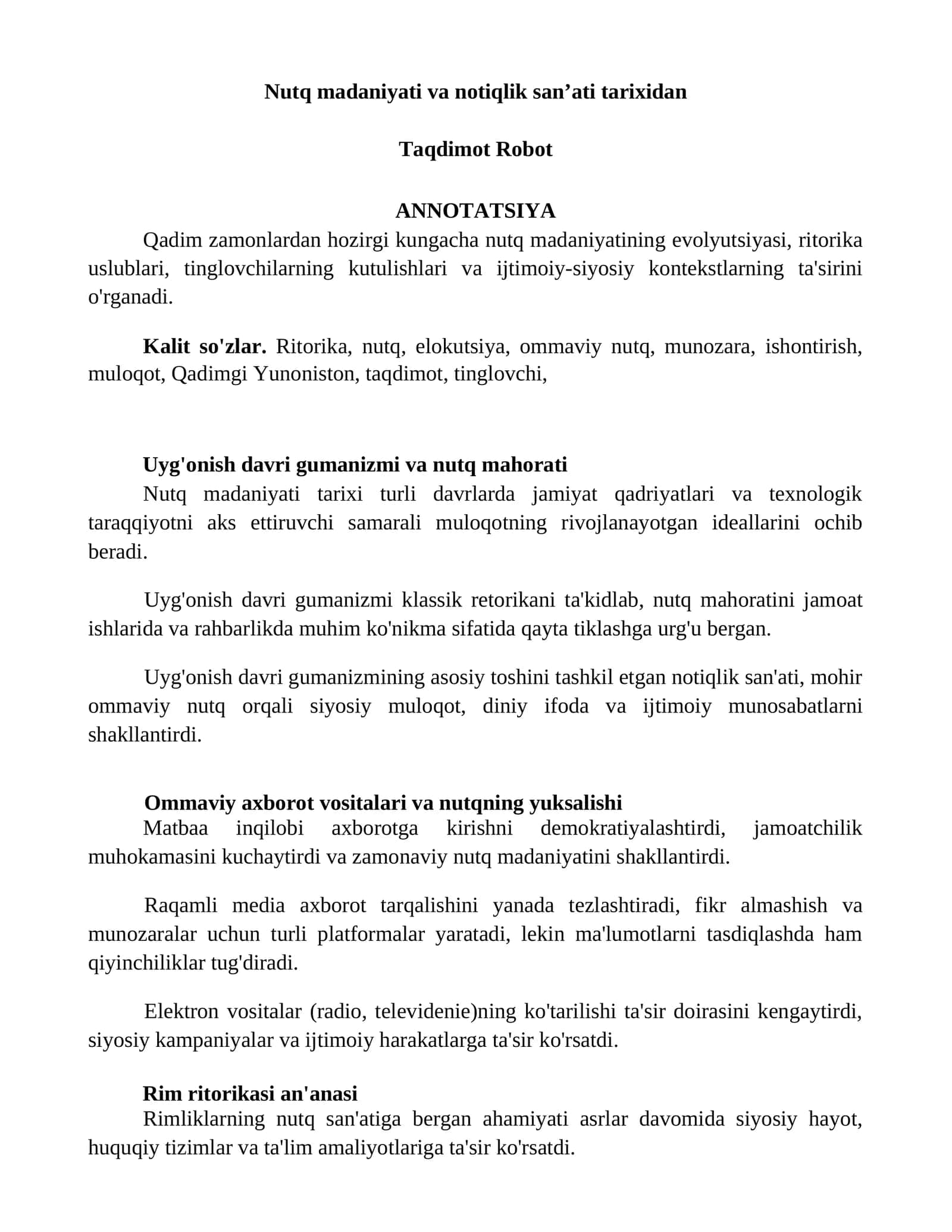 Nutq madaniyati va notiqlik sanʼati tarixidan 1