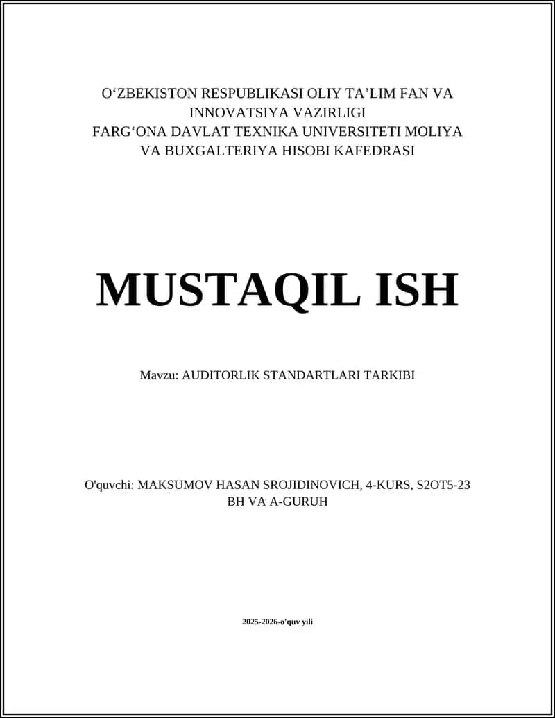 AUDITORLIK STANDARTLARI TARKIBI 1