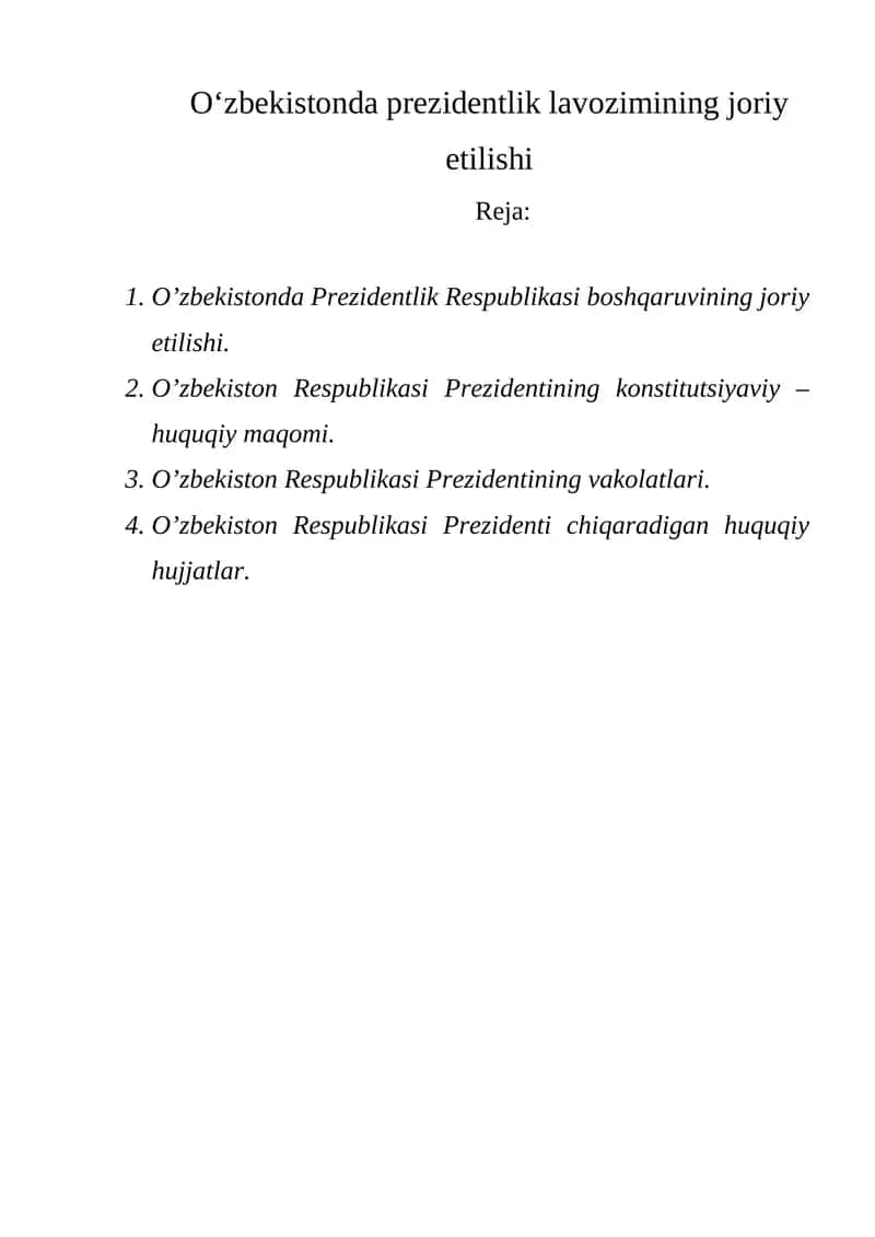 Oʻzbekistonda prezidentlik lavozimining joriy etilishi 1