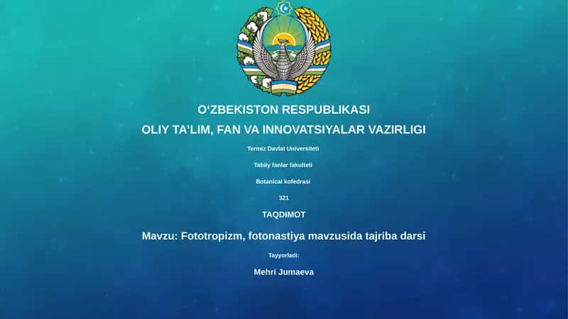 Fototropizm, fotonastiya mavzusida tajriba darsi 1