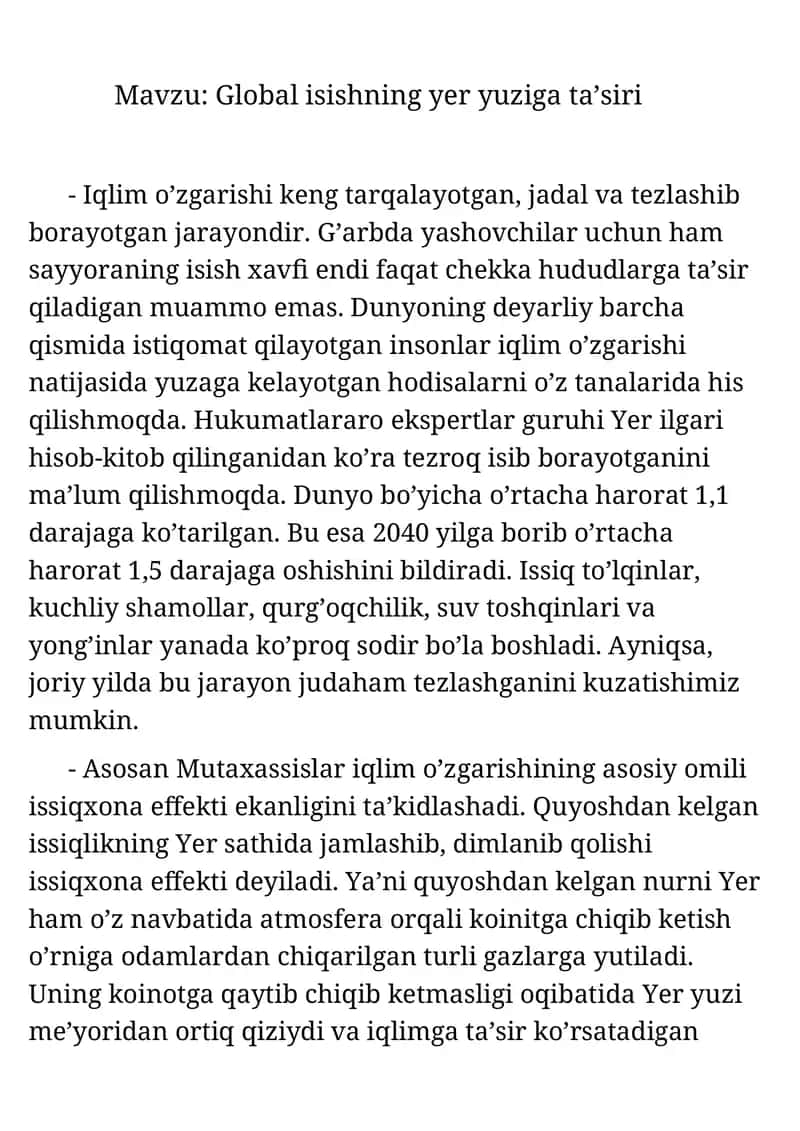 Global isishning yer yuziga ta’siri 1