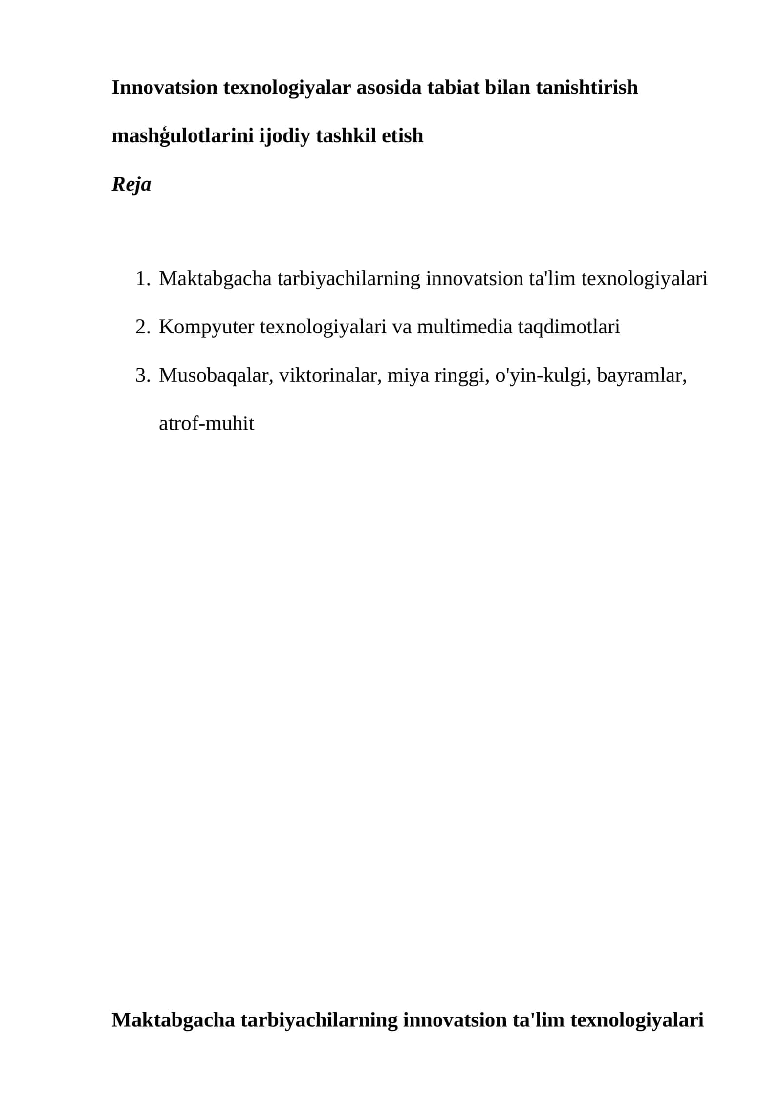 Maktabgacha tarbiyachilarning innovatsion ta'lim texnologiyalari 1