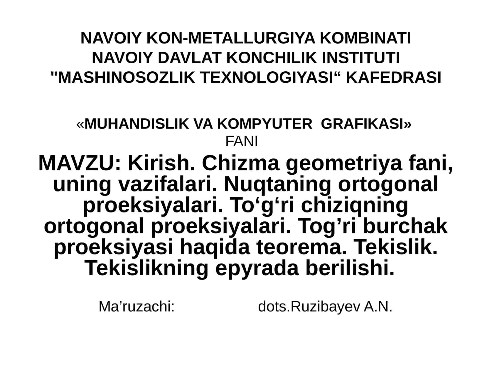 MUHANDISLIK VA KOMPYUTER GRAFIKASI 1