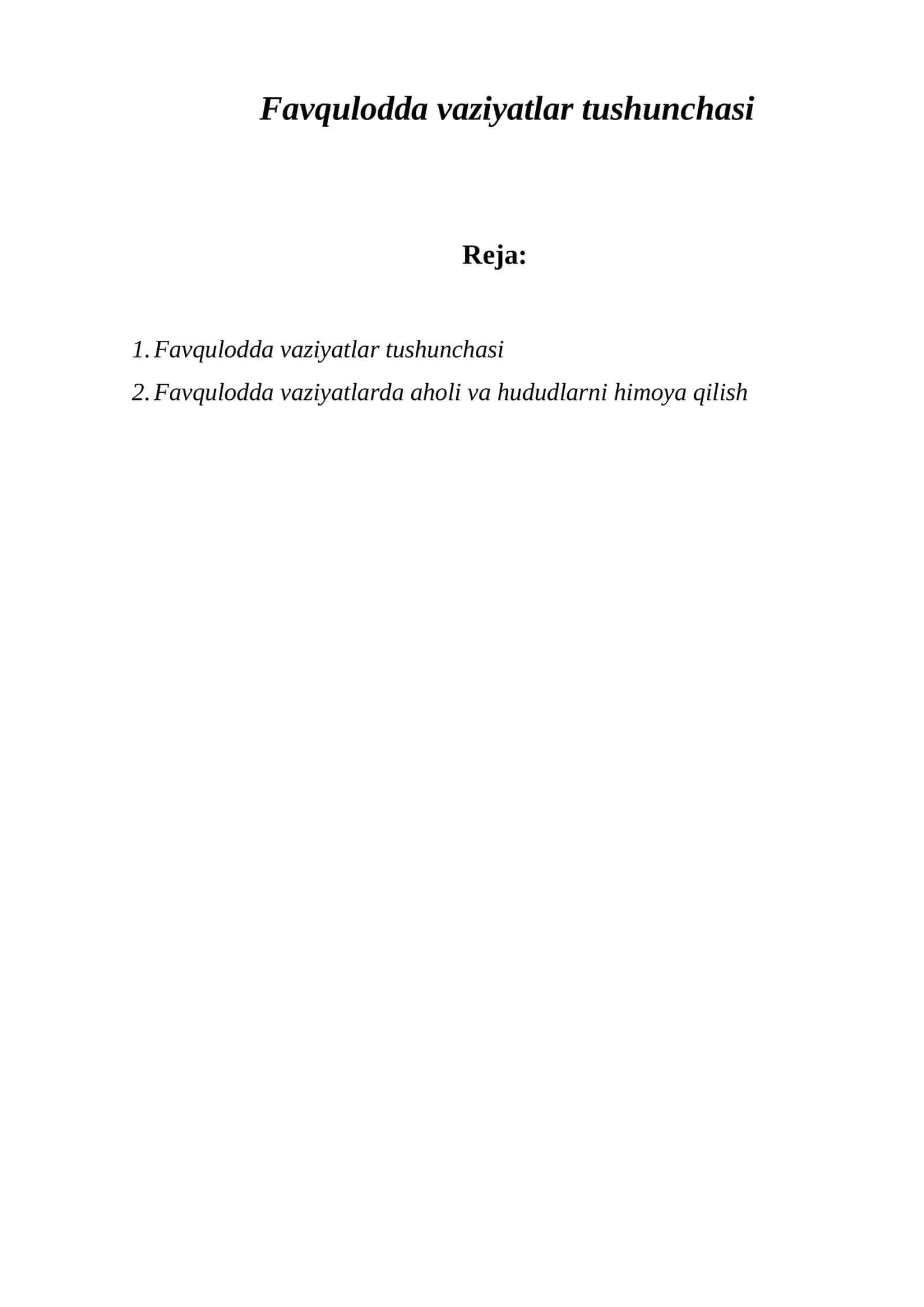Favqulodda vaziyatlar tushunchasi 1