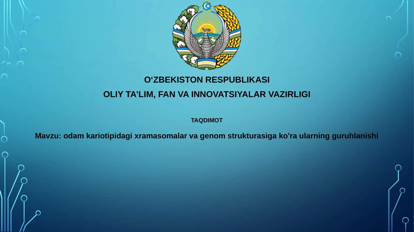 odam kariotipidagi xromosomalar va genom strukturasiga ko'ra ularning guruhlanishi 1