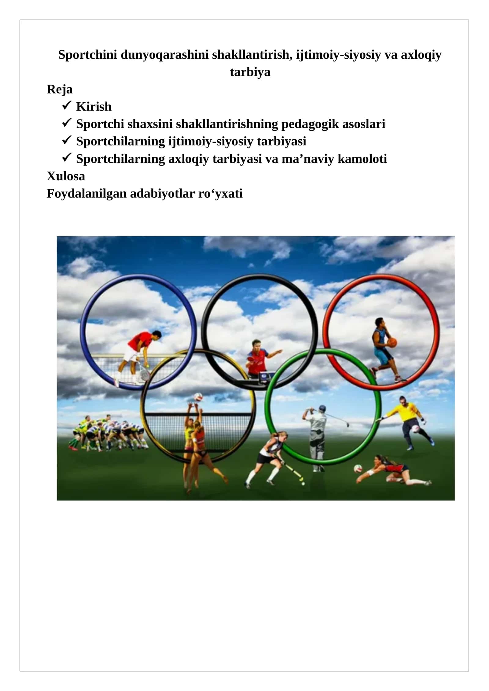 Sportchini dunyoqarashini shakllantirish, ijtimoiy-siyosiy va axloqiy tarbiya 1
