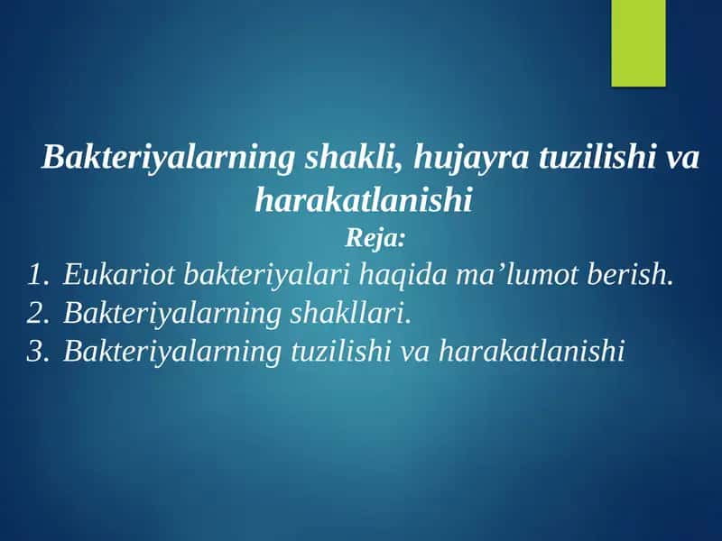 Bakteriyalarning shakli, hujayra tuzilishi va harakatlanishi 1