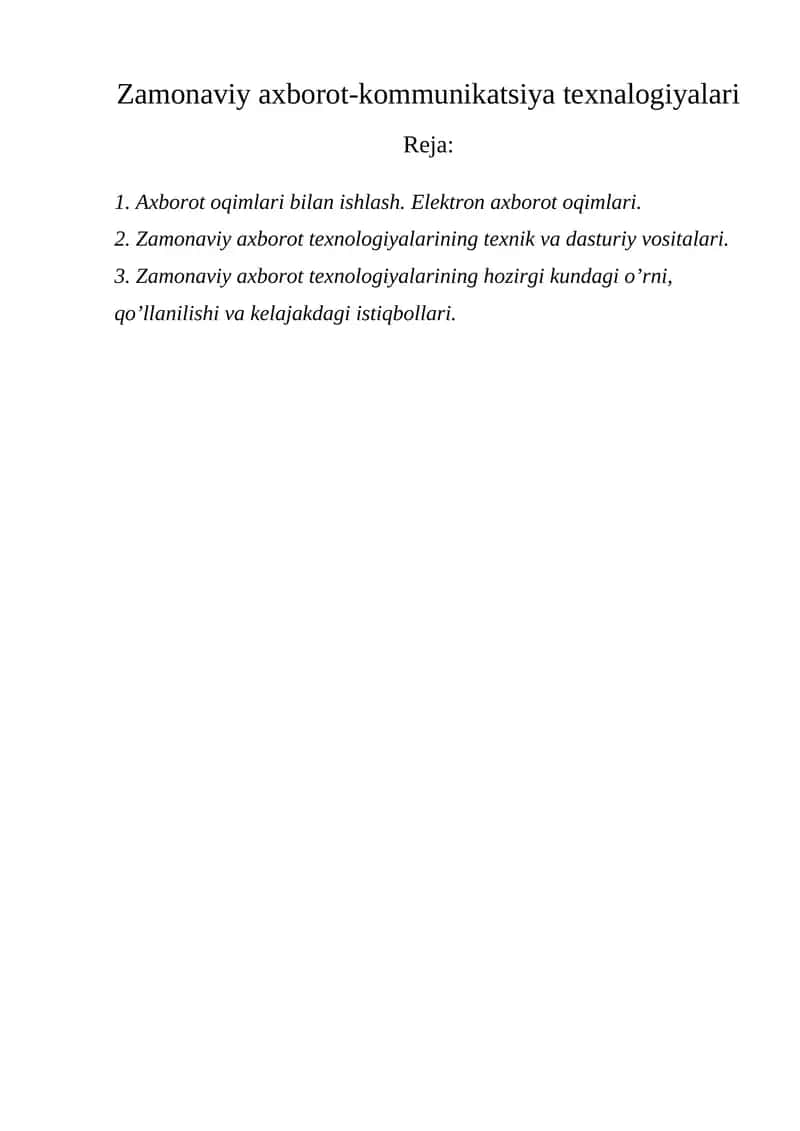 Zamonaviy axborot-kommunikatsiya texnalogiyalari 1