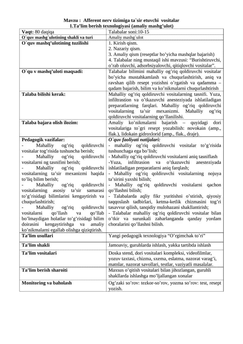 Afferent nerv tizimiga ta`sir etuvchi vositalar 1