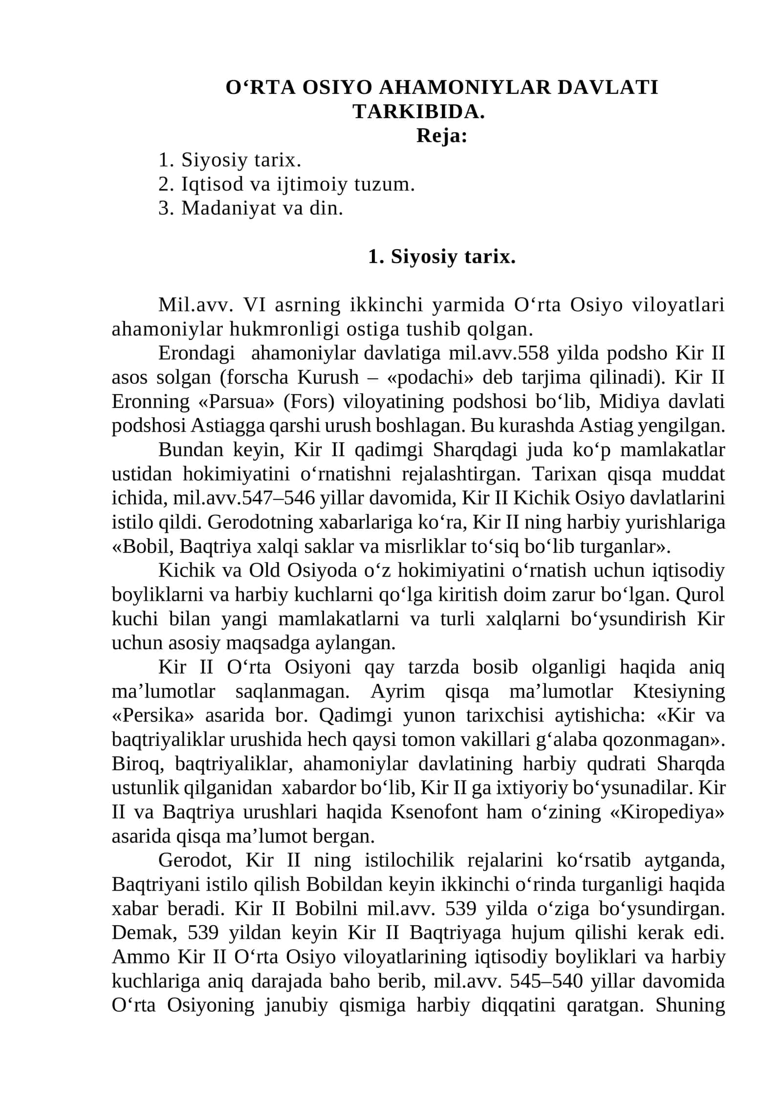 Mil.avv.558 yilda podsho Kir II asos solgan 1