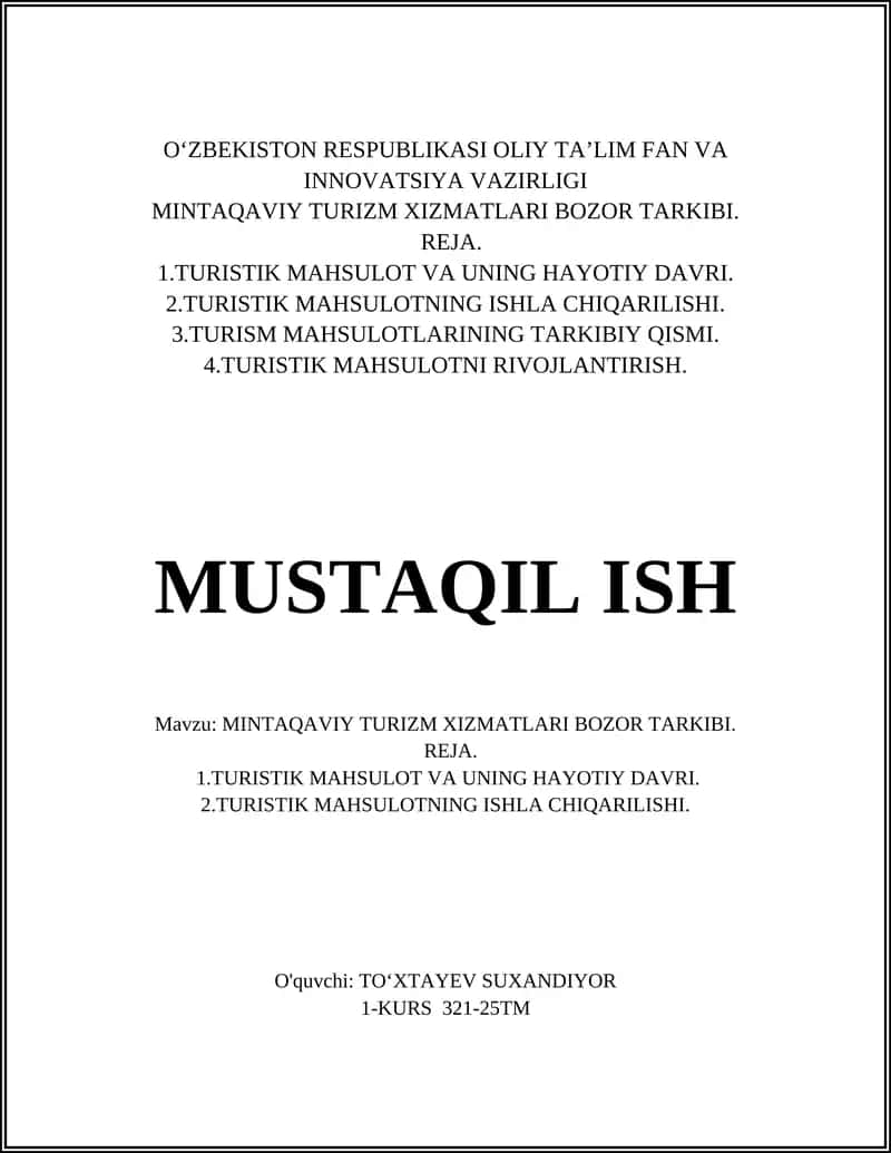 Mintaqaviy turistik mahsulot tushunchasi va xususiyatlari 1
