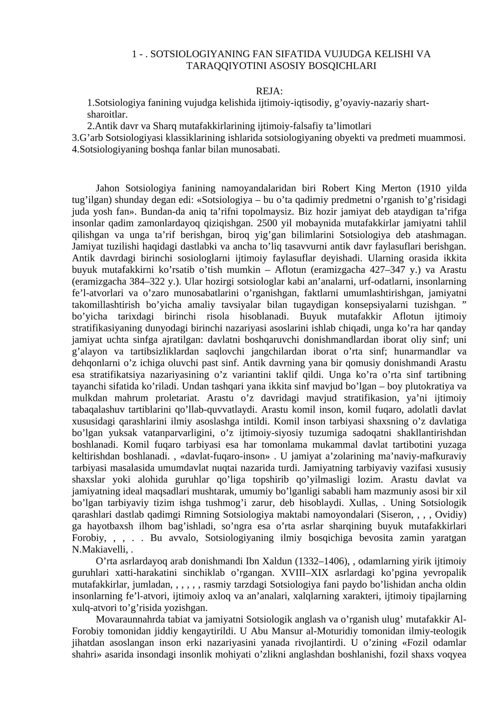 Sotsiologiya fanining vujudga kelishida ijtimoiy-iqtisodiy, g’oyaviy-nazariy shart-sharoitlar 1