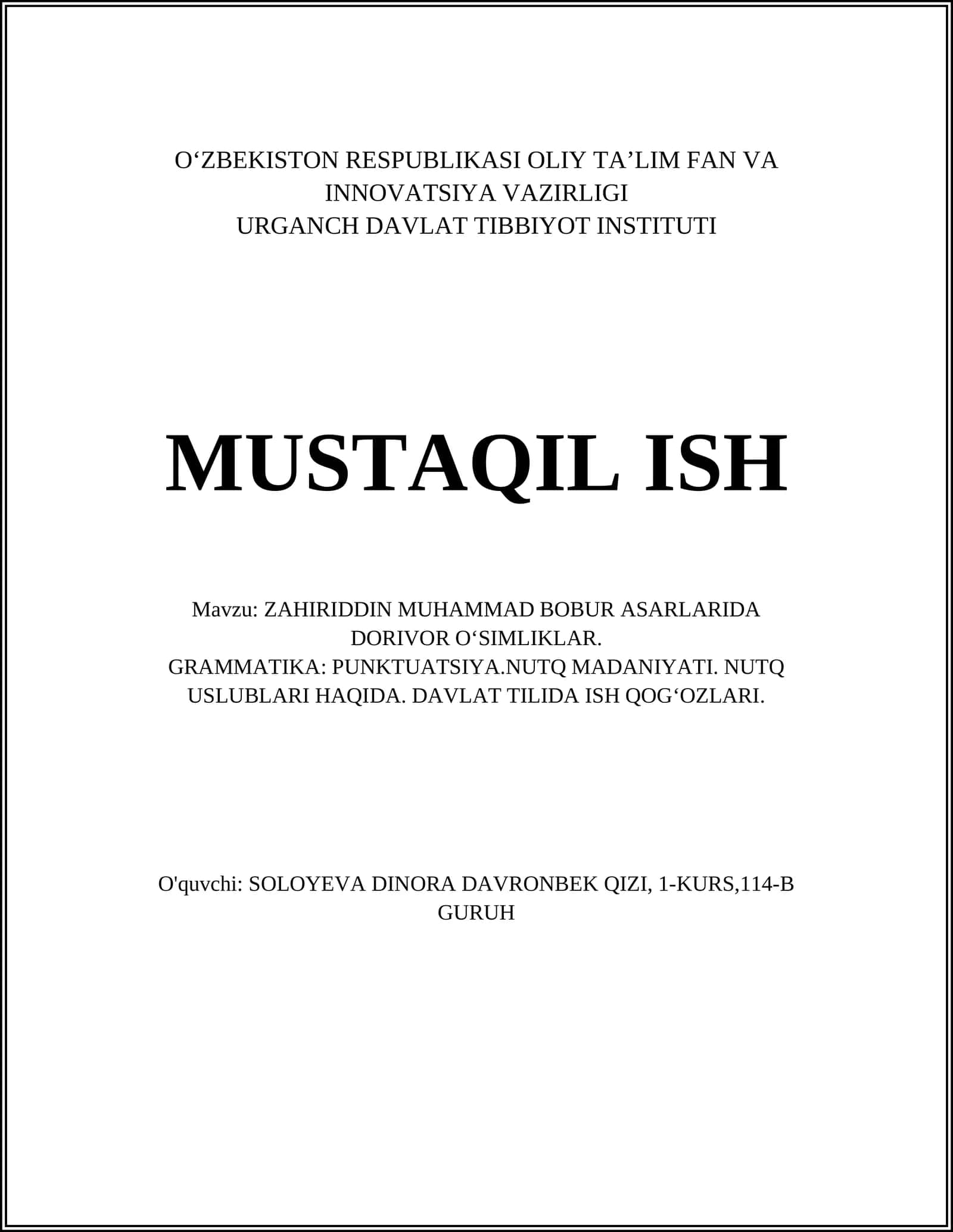 ZAHIRIDDIN MUHAMMAD BOBUR ASARLARIDA DORIVOR OʻSIMLIKLAR 1
