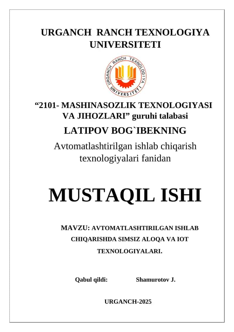 Avtomatlashtirilgan ishlab chiqarishda simsiz aloqa va IoT texnologiyalari 1