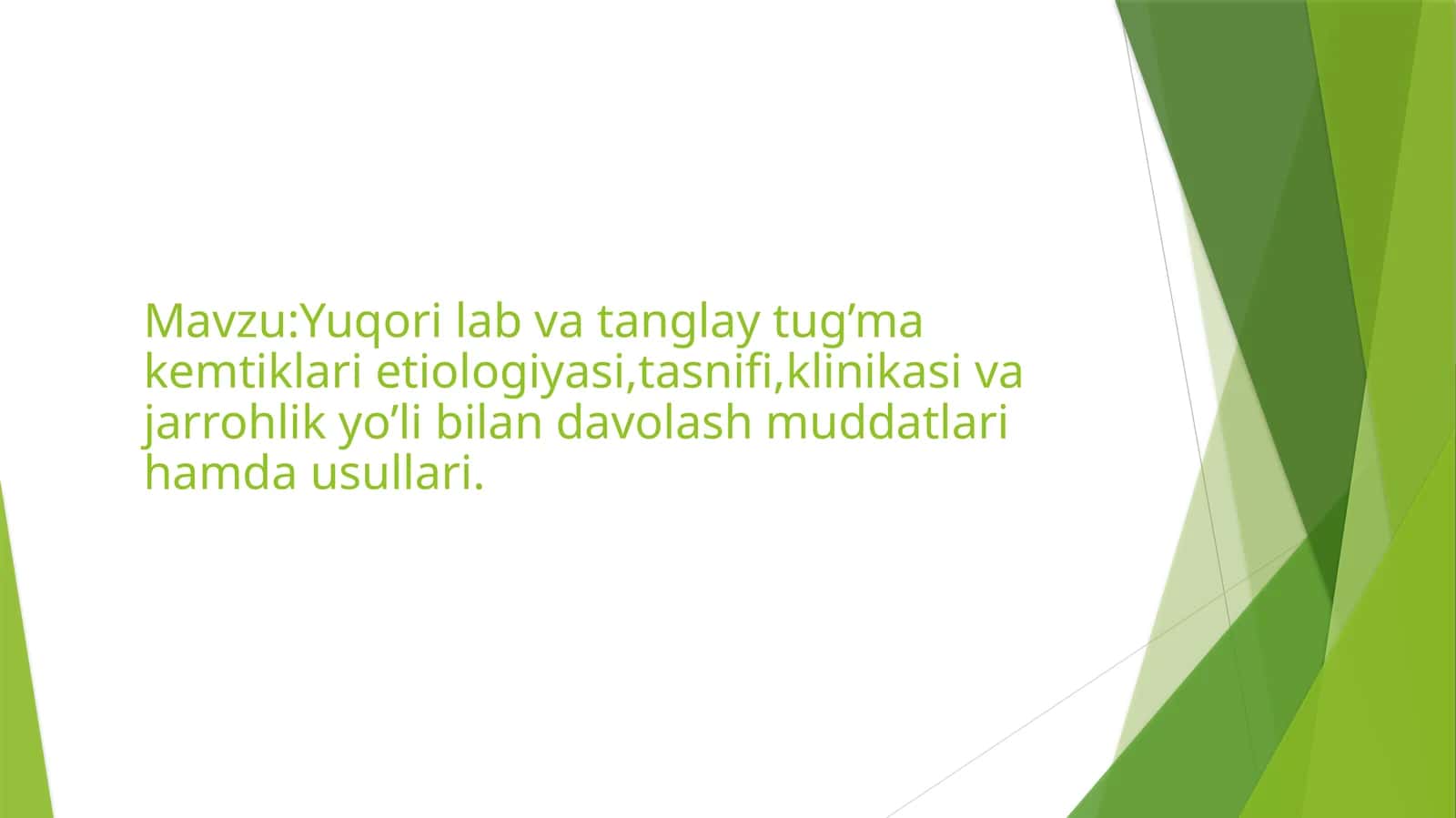 Yuqori Lab va Tanglay Tug'Ma Kemtiklari Etiologiyasi, Tasnifi, Klinikasi va Jarrohlik Usullari 1