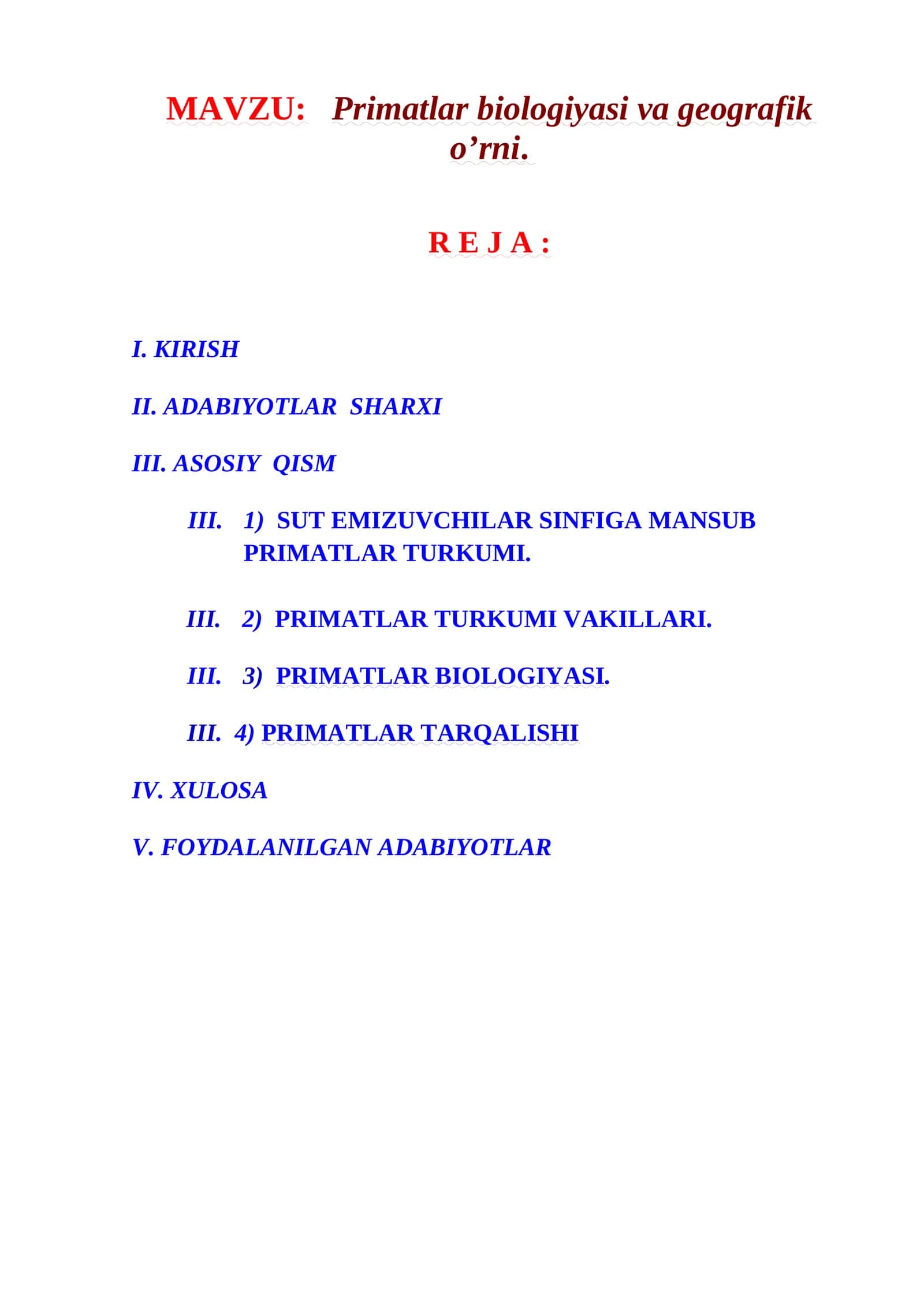 Primatlar biologiyasi va geografik o’rni 1