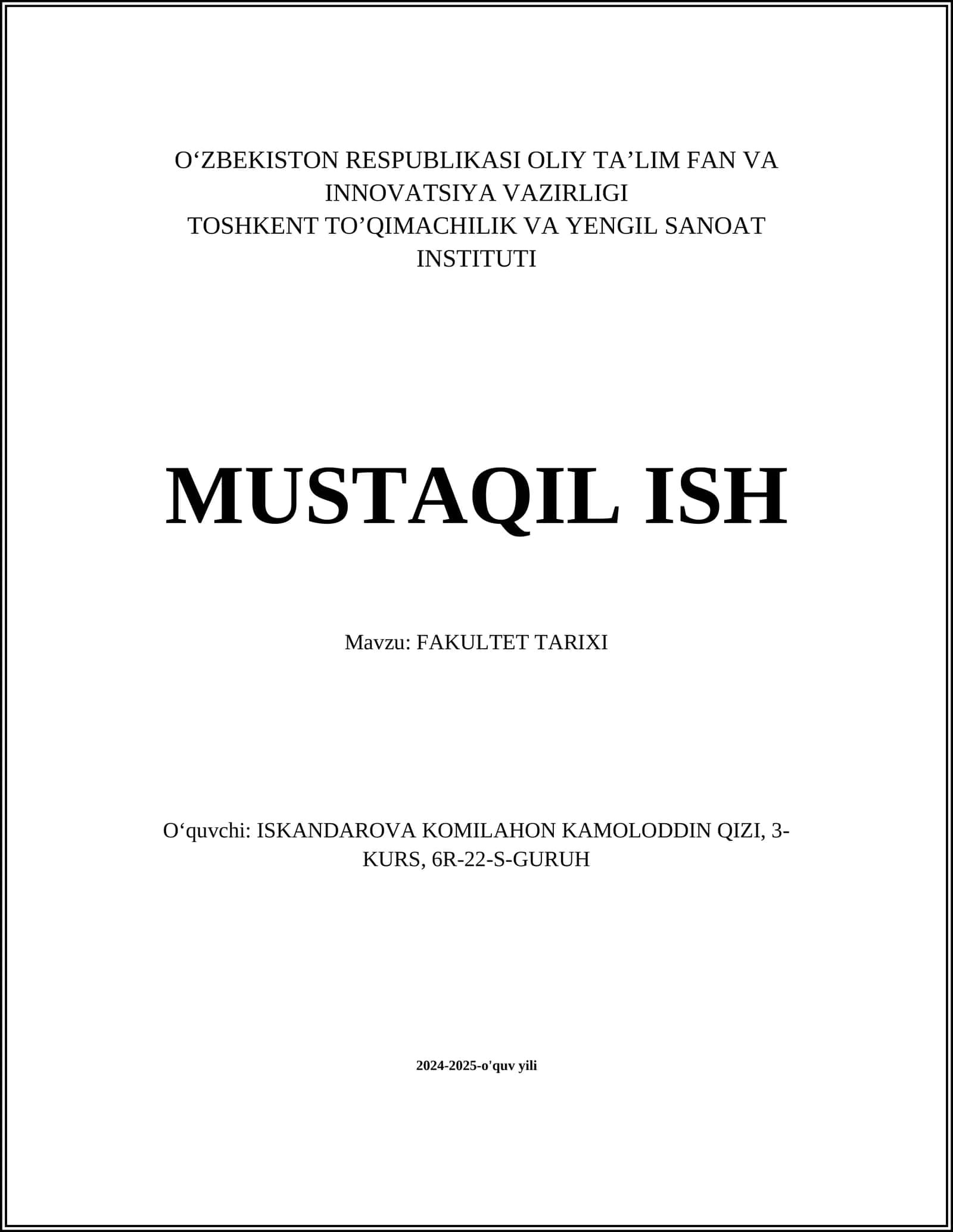 FAKULTET TARIXI 1