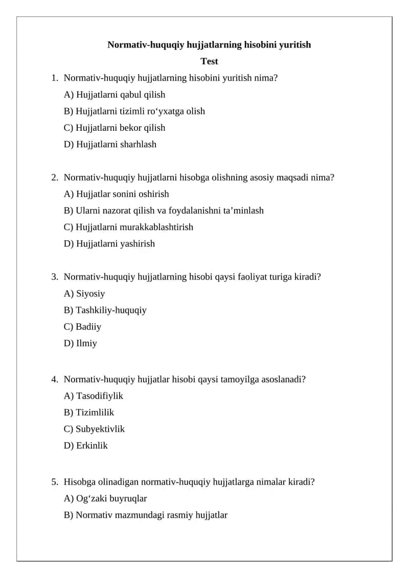 Normativ-huquqiy hujjatlarning hisobini yuritish 1