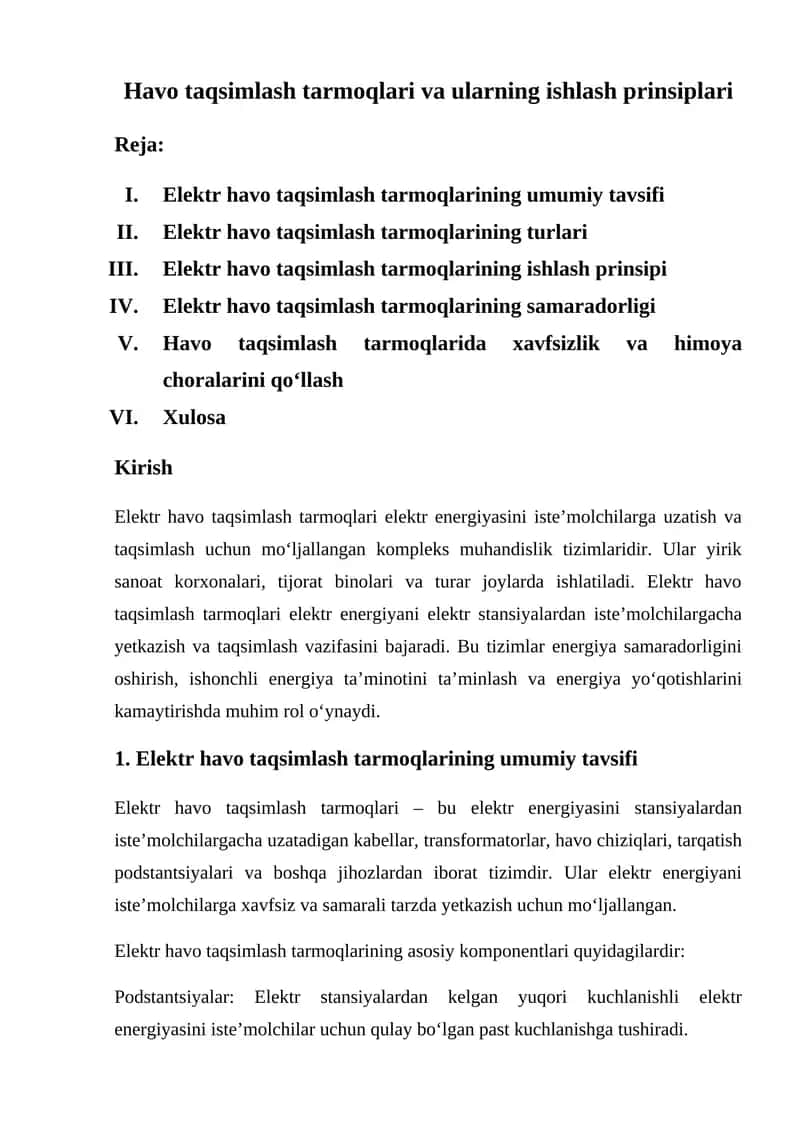 Havo taqsimlash tarmoqlari va ularning ishlash prinsiplari 1