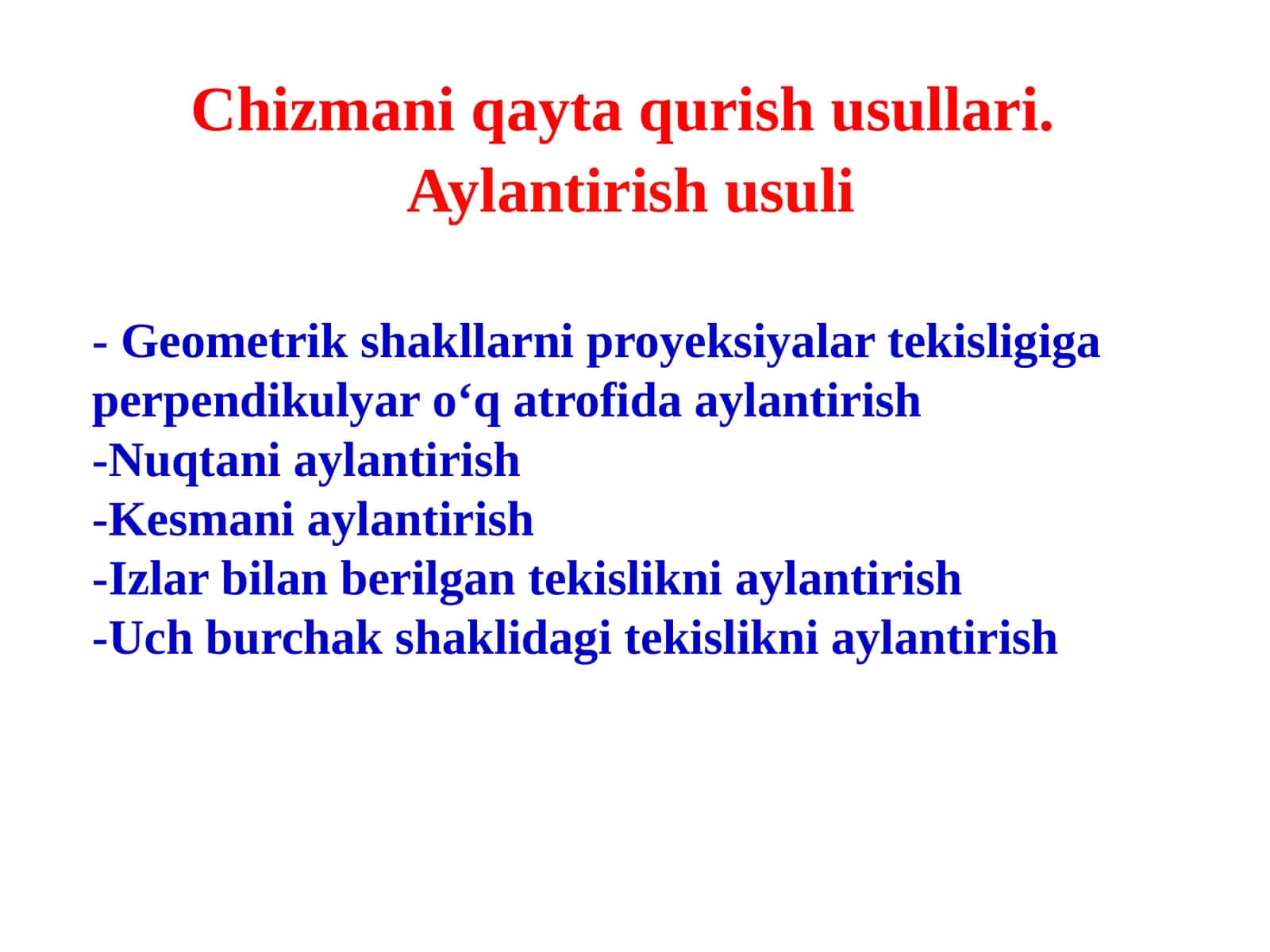 Geometrik shakllarni proyeksiyalar 1