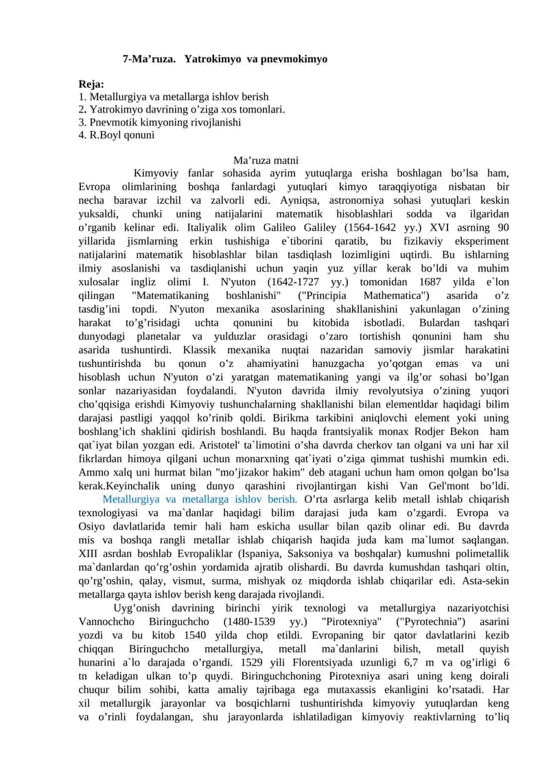 Metallurgiya va metallarga ishlov berish 1