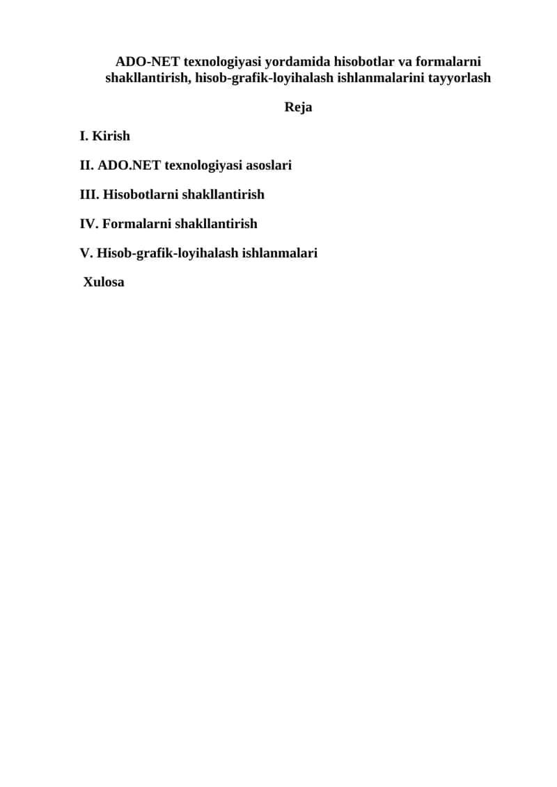 ADO.NET texnologiyasi 1