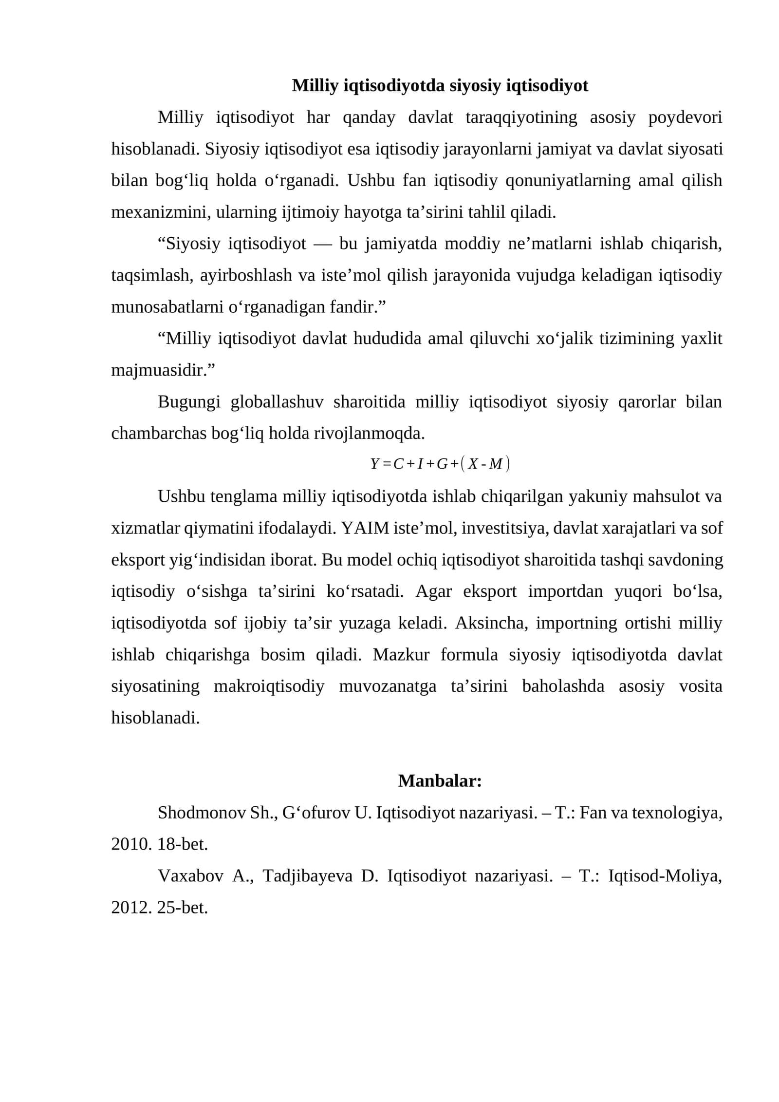 Milliy iqtisodiyotda siyosiy iqtisodiyot 1