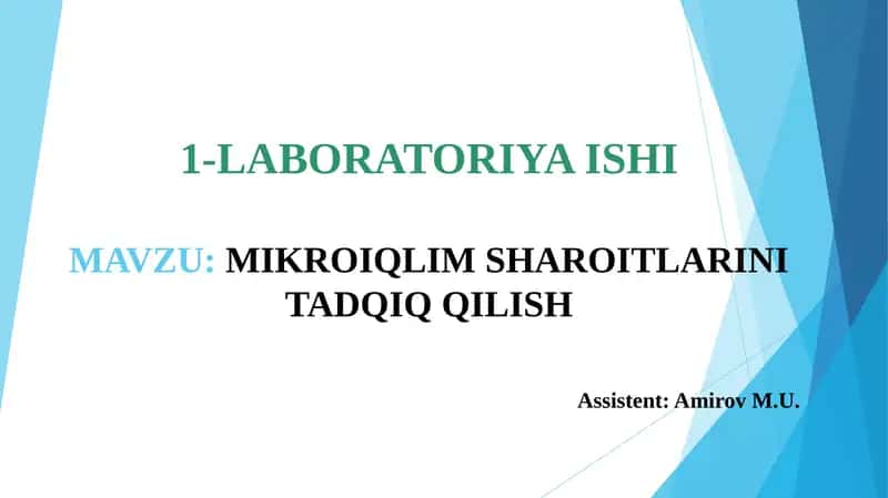 LABORATORIYA ISHIMAVZU: MIKROIQLIM SHAROITLARINI TADQIQ QILISH 1