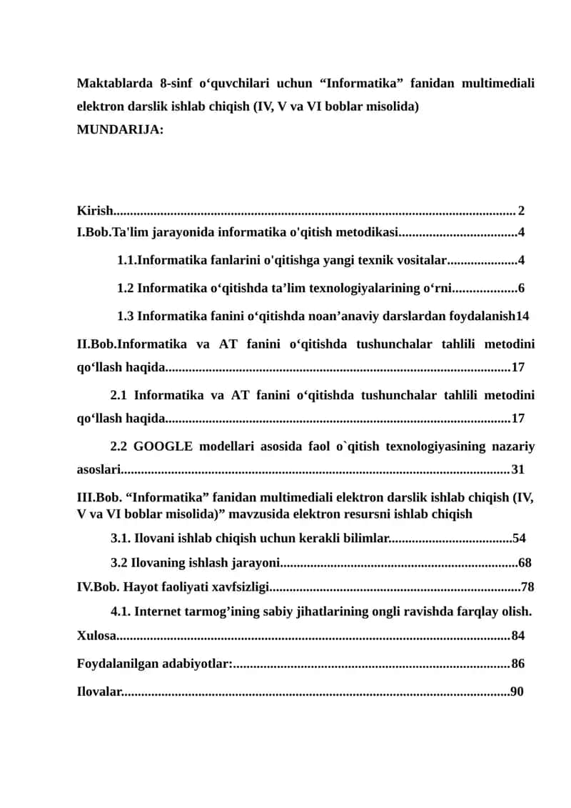 "Informatika" fanidan multimediali elektron darslik ishlab chiqish (IV, V va VI boblar misolida) 1
