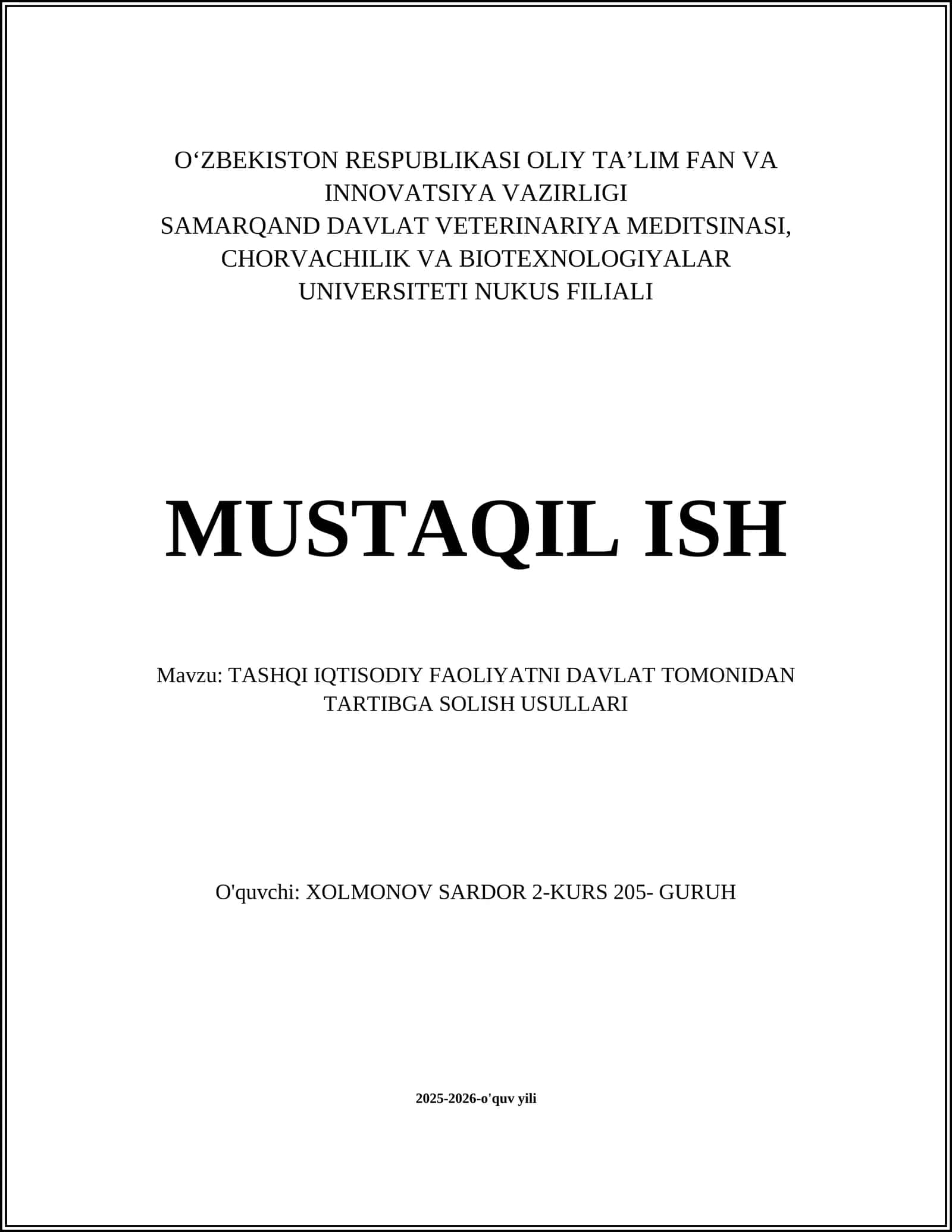 TASHQI IQTISODIY FAOLIYATNI DAVLAT TOMONIDAN TARTIBGA SOLISH USULLARI 1