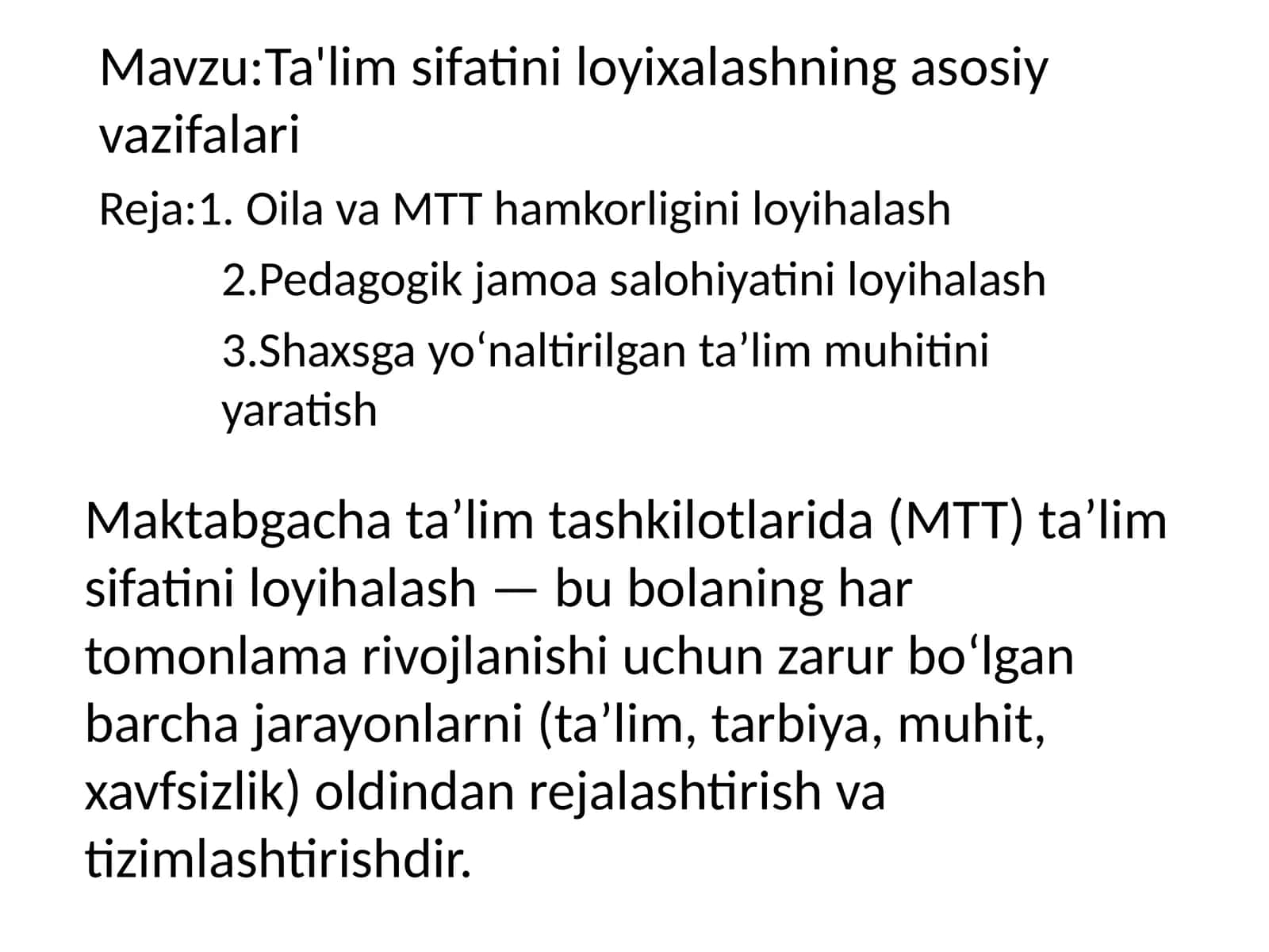 Ta'lim sifatini loyihalashning asosiy vazifalari 1