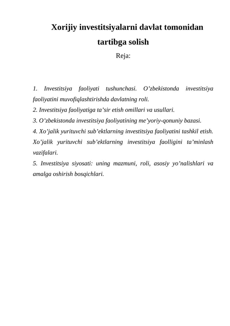 Investitsiya faoliyati tushunchasi 1
