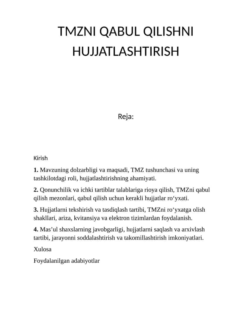 TMZni Qabul Qilishni Hujjatlashtirish 1