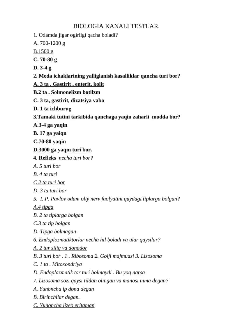 BIOLOGIA KANALI TESTLAR 1